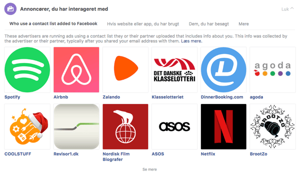 Annoncører, du har interageret med