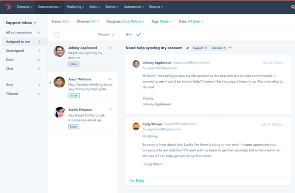 HubSpot inbox