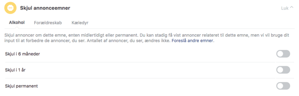 Skjul annonceemner