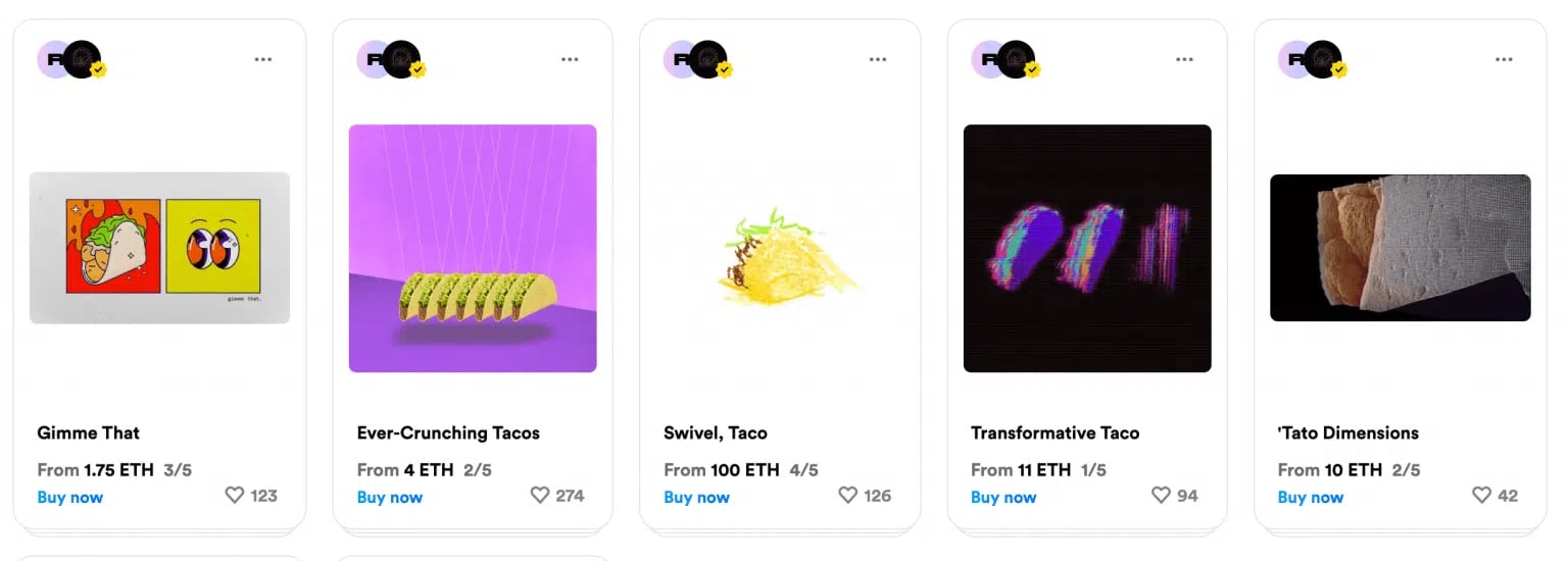 Eksempler på NFT'er fra Taco Bell