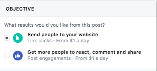 How to specify your objective with a Facebook sponsored post